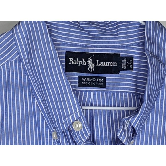 Ralph Lauren Blue Label YARMOUTH Shirt Men 17 32/33 Blue Stripe Logo Button - Picture 5 of 5